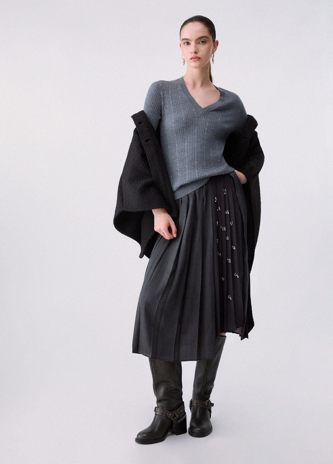 Knit in wool with V-neck grey m&eacute;lange Liu Jo - large image number 5
