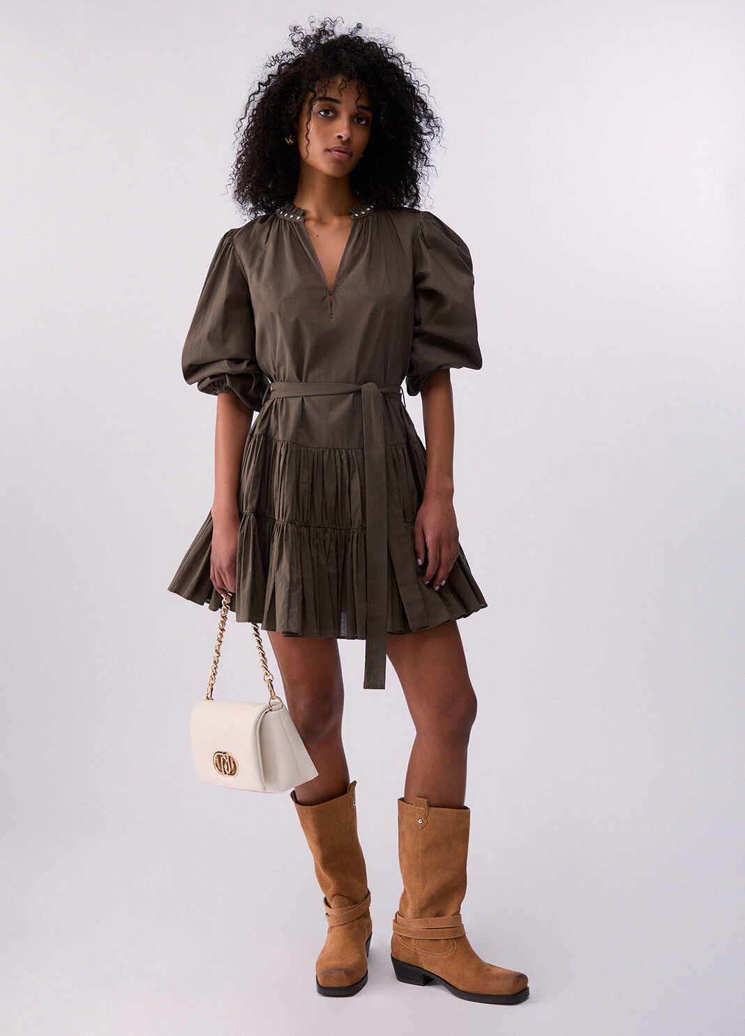 Short muslin dress olive green Liu Jo - large image number 5