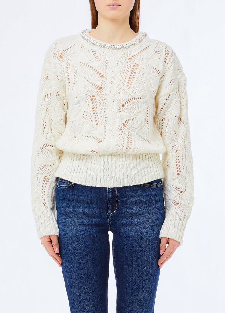 Jersey calado con pedrer&iacute;a blanco lana Liu Jo - medium