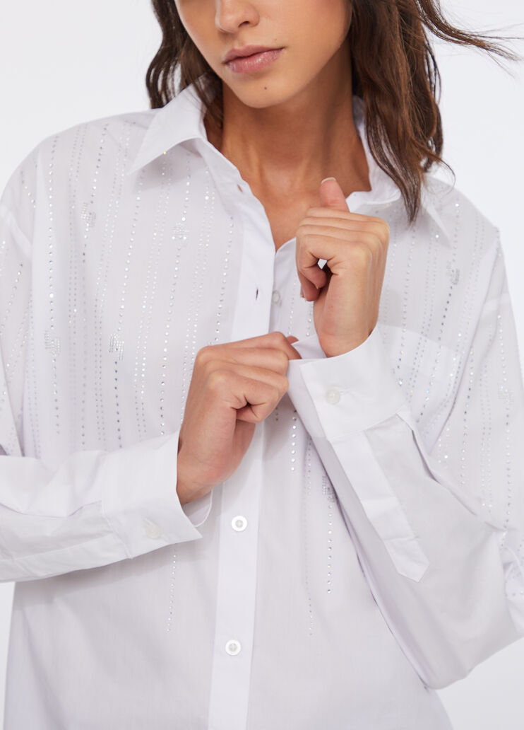 Camicia in cotone con strass bianco/logo Liu Jo - medium