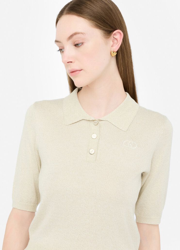 Poloshirt aus Strick-Lurex® Wollweiß Liu Jo - medium Poloshirt aus Strick-Lurex® Wollweiß Liu Jo - medium