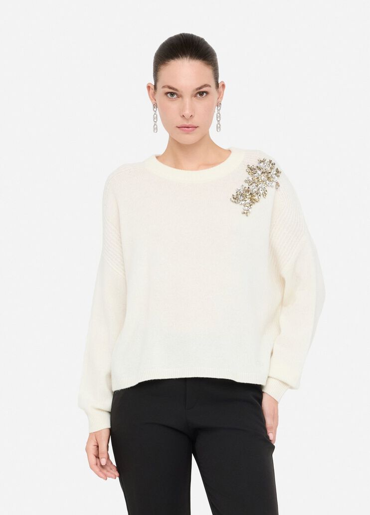 100% wool jumper with bejewelled embroidery white with embroidery Liu Jo - large image number 0 100% wool jumper with bejewelled embroidery white with embroidery Liu Jo - large image number 0