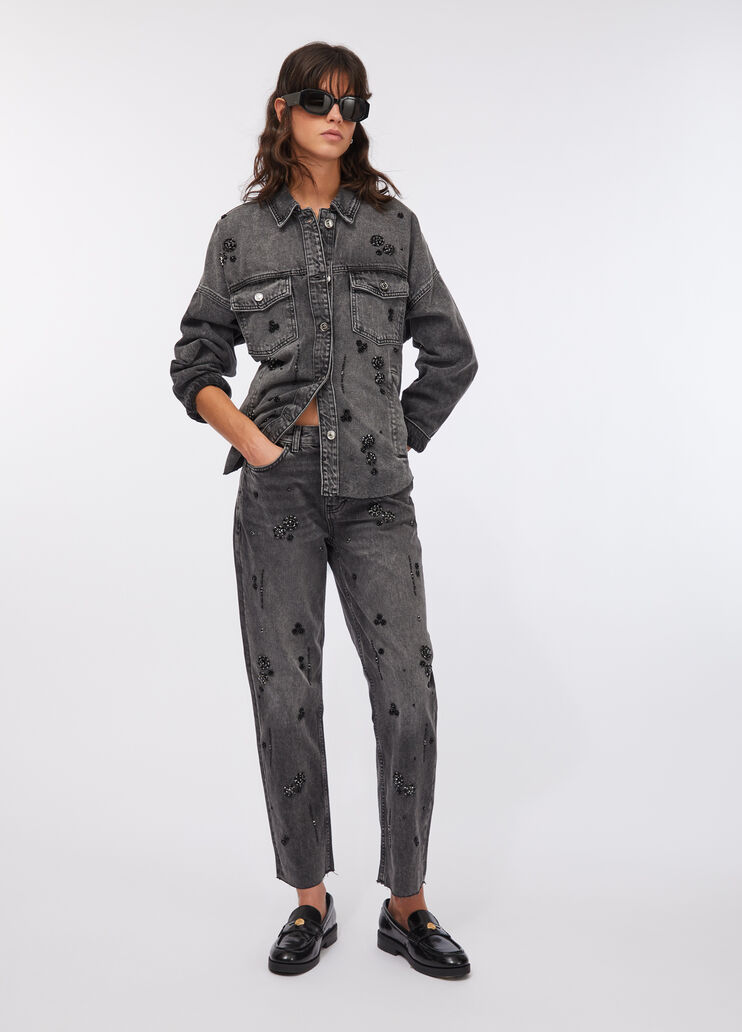 Vaqueros rectos con strass denim negro Liu Jo - medium