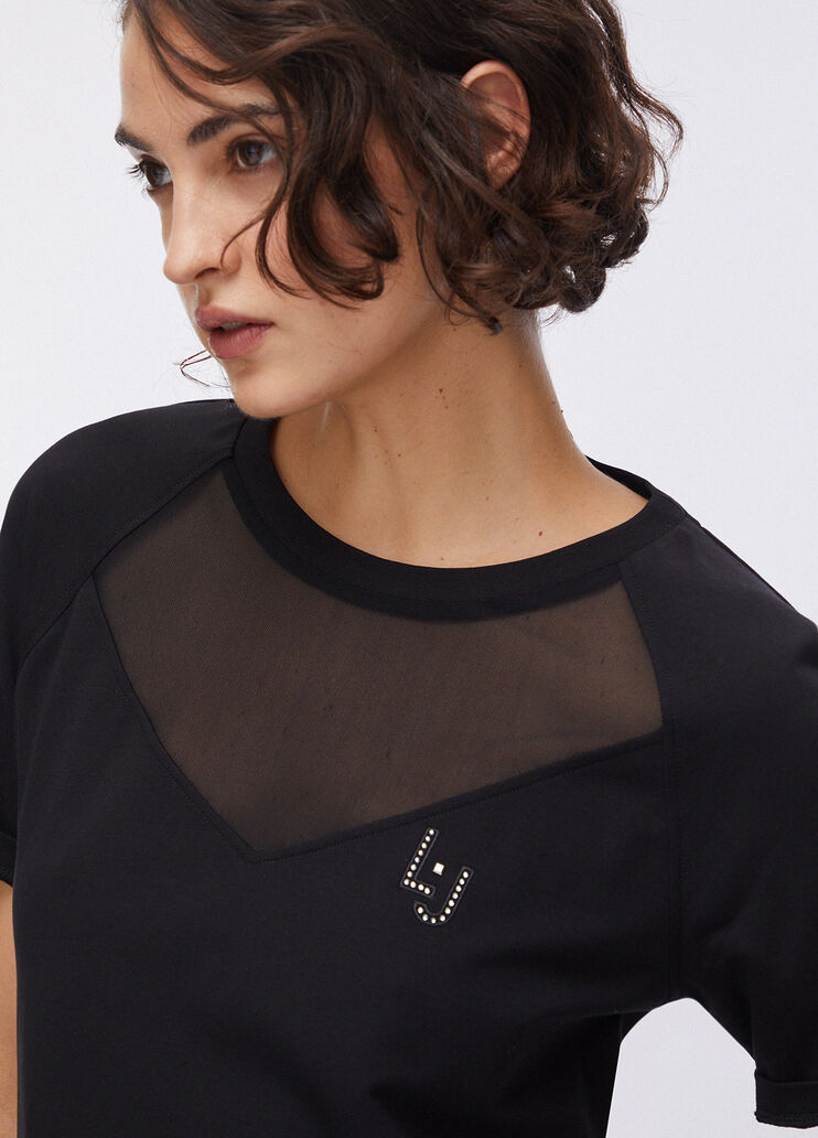 Vestido de felpa con detalle de malla negro Liu Jo - medium