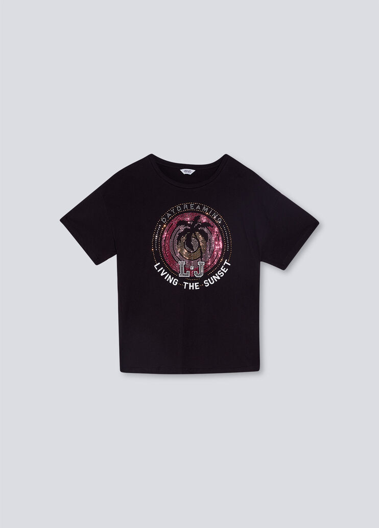 T-shirt with print and appliqués black/living the sun Liu Jo - large image number 4 T-shirt with print and appliqués black/living the sun Liu Jo - large image number 4