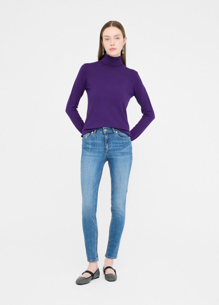 Rollkragenpullover mit Details aus Lurex® Violett Liu Jo - medium