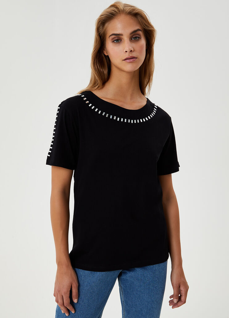 T-shirt avec détails métalliques Noir Liu Jo - large image number 0 T-shirt avec détails métalliques Noir Liu Jo - large image number 0