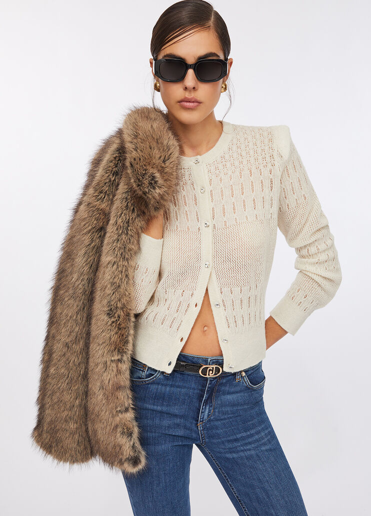 Cardigan in lana e alpaca bianco Liu Jo - medium