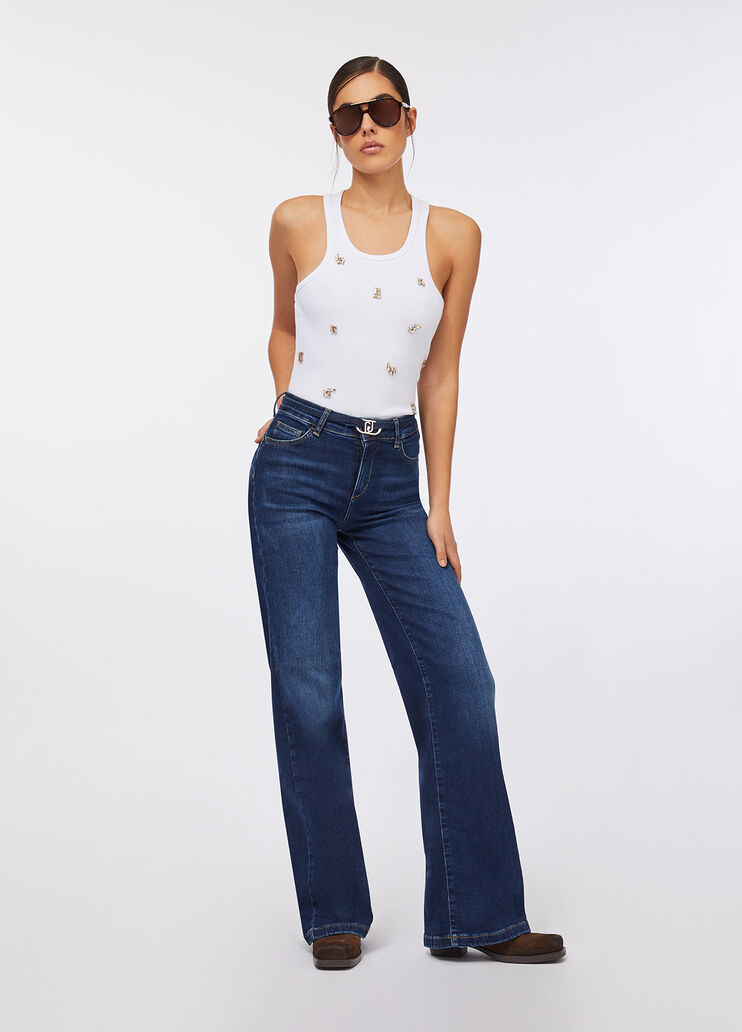 Jean évasé avec ceinture denim bleu foncé Liu Jo - large image number 4