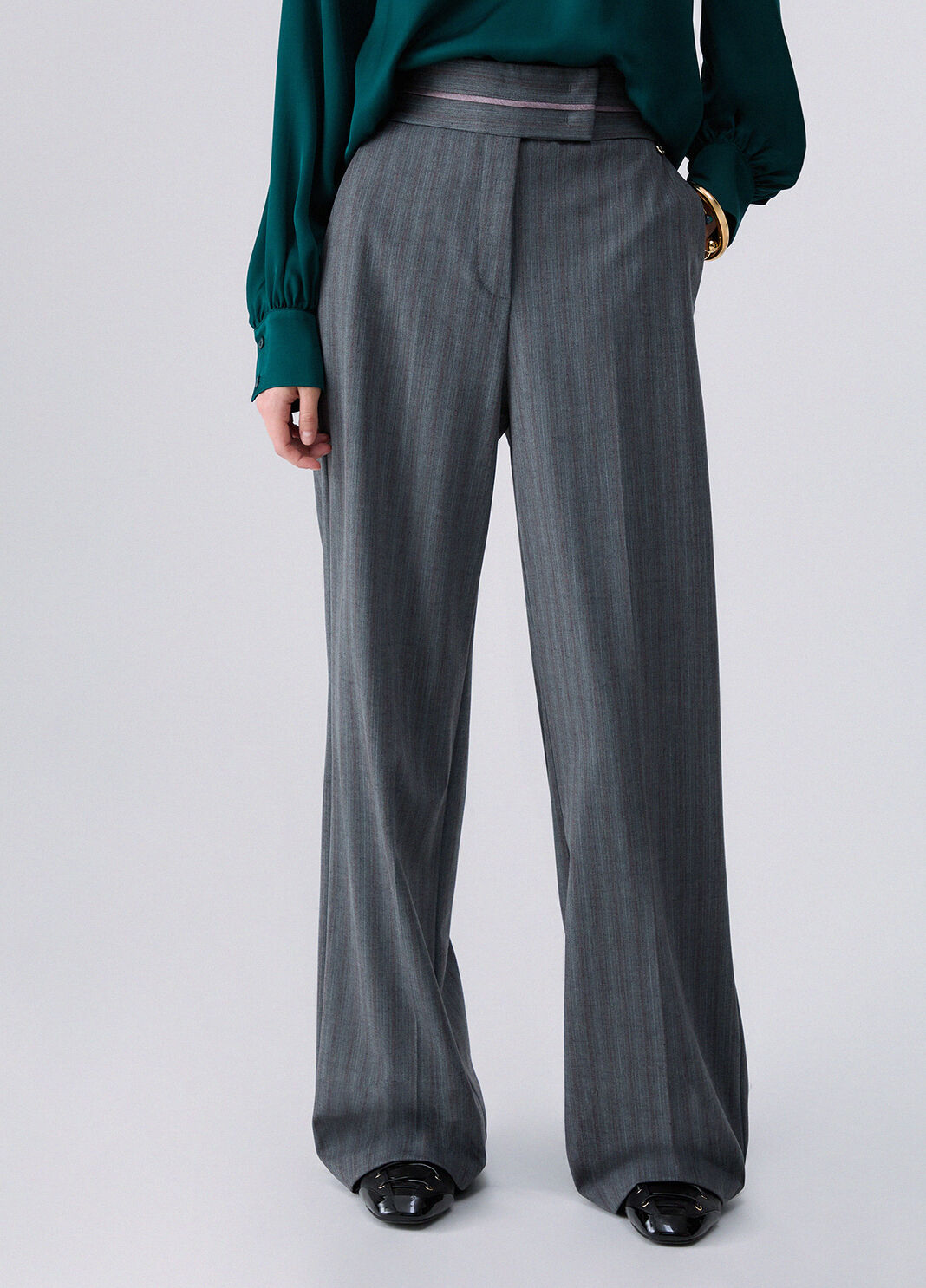 Pinstriped trousers in a wool blend dark grey Liu Jo - large image number 0
