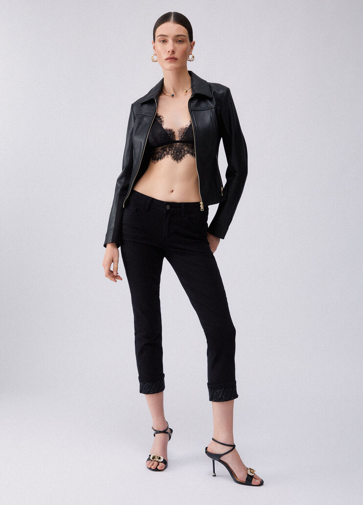 Skinny trousers with turnups and gemstones black Liu Jo - medium