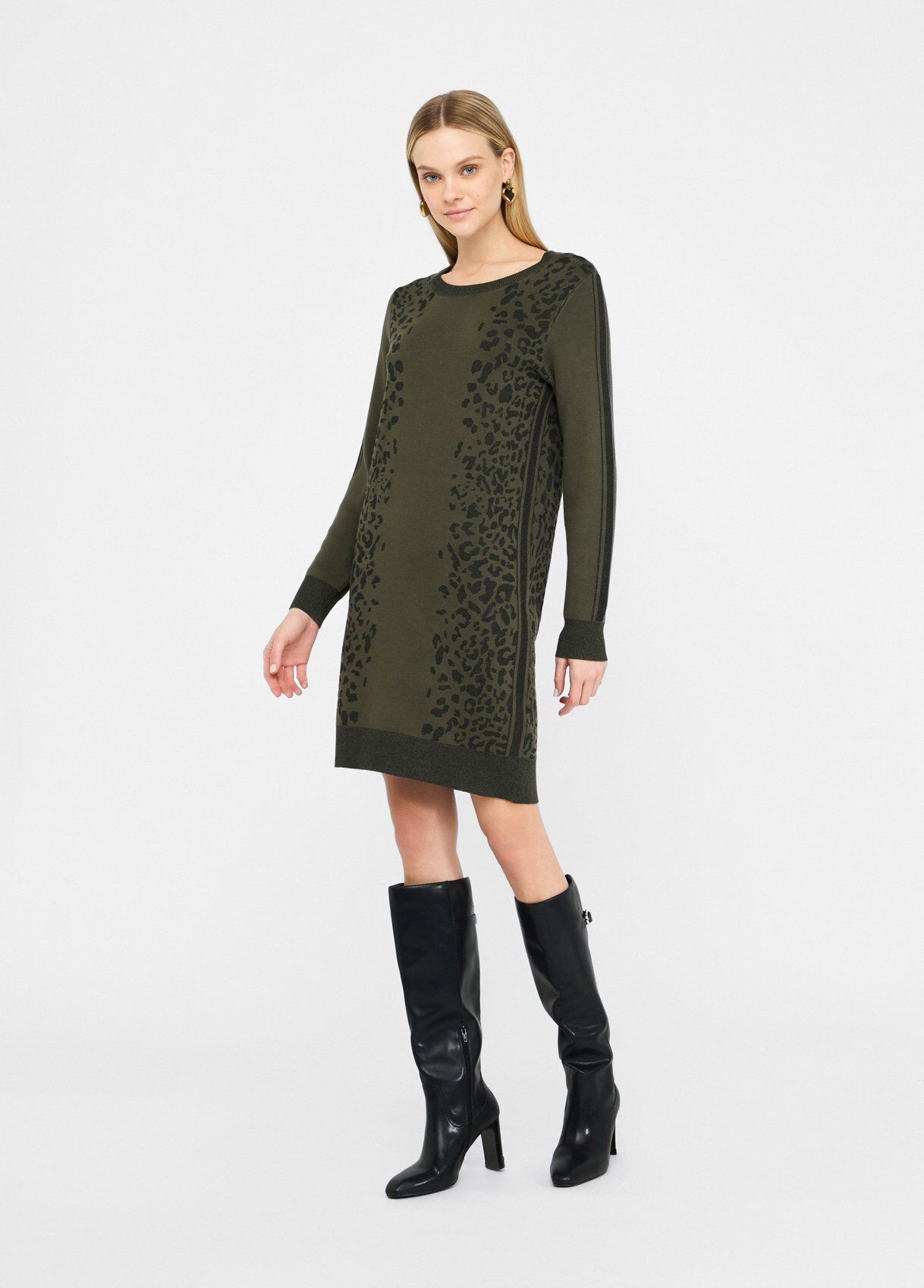 Animal-design knit dress colour olive green | Liu Jo
