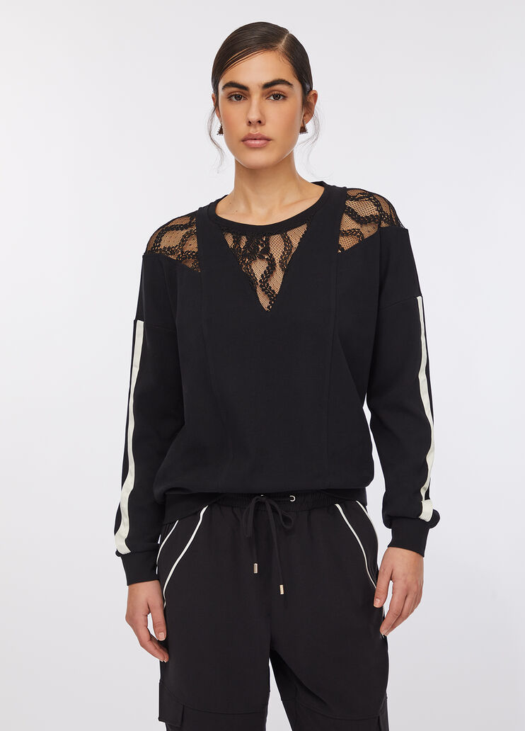 Sweat-shirt en coton avec dentelle noir Liu Jo - medium