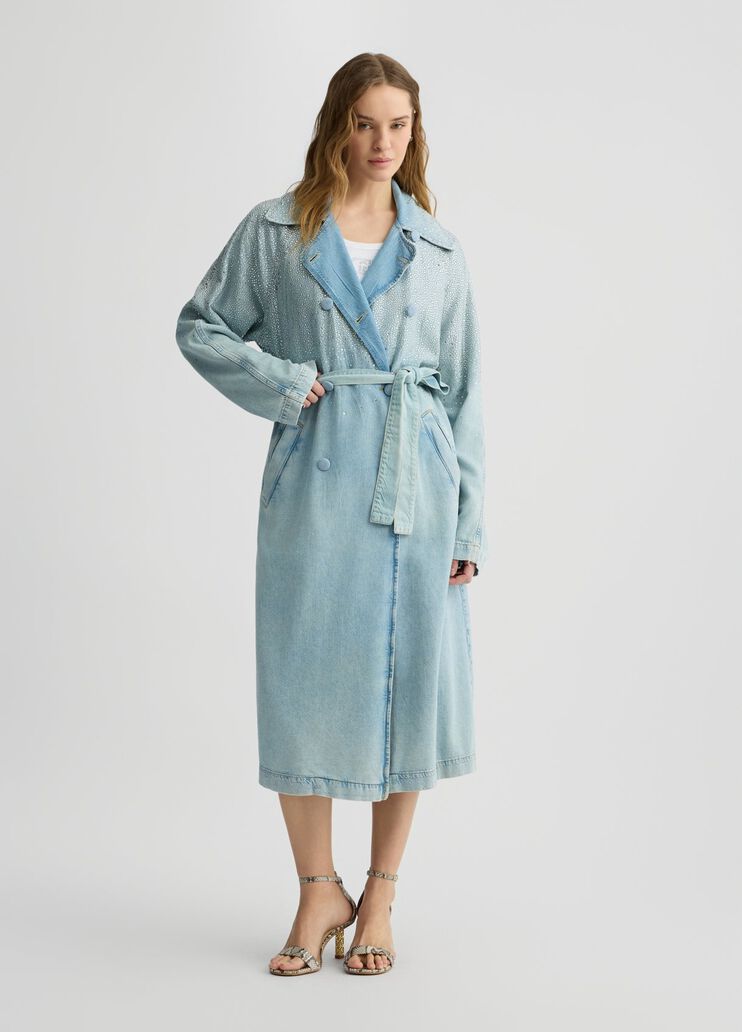 Denim trench coat with rhinestones blue denim Liu Jo - medium Denim trench coat with rhinestones blue denim Liu Jo - medium