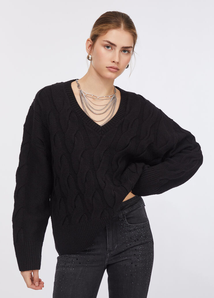 Pull en laine avec motif de torsades noir Liu Jo - medium