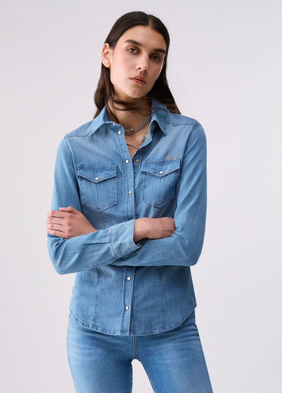 Denim shirt with embroidery blue denim Liu Jo - large image number 0