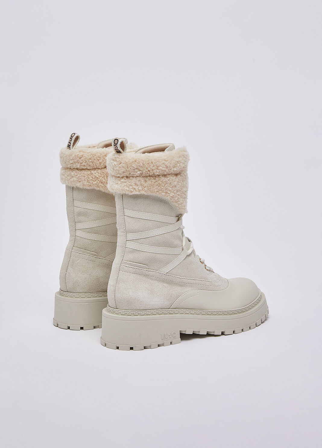 Schn&uuml;rboots aus Veloursleder mit Detail teddy Milchwei&szlig; Liu Jo - large image number 2