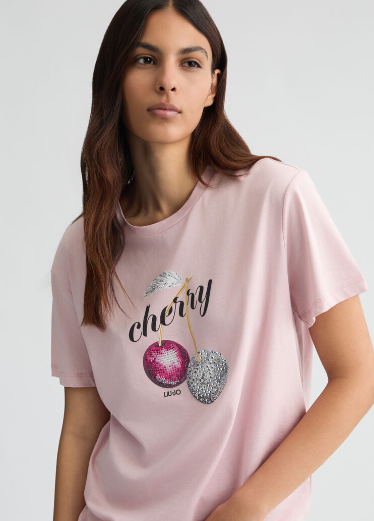 Printed T-shirt with rhinestones pink Liu Jo - large image number 3