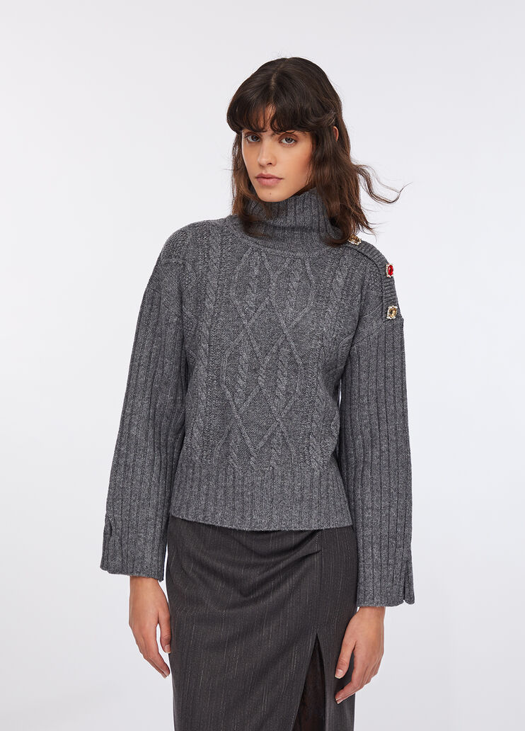 Wool polo-neck with bejewelled buttons grey Liu Jo - medium