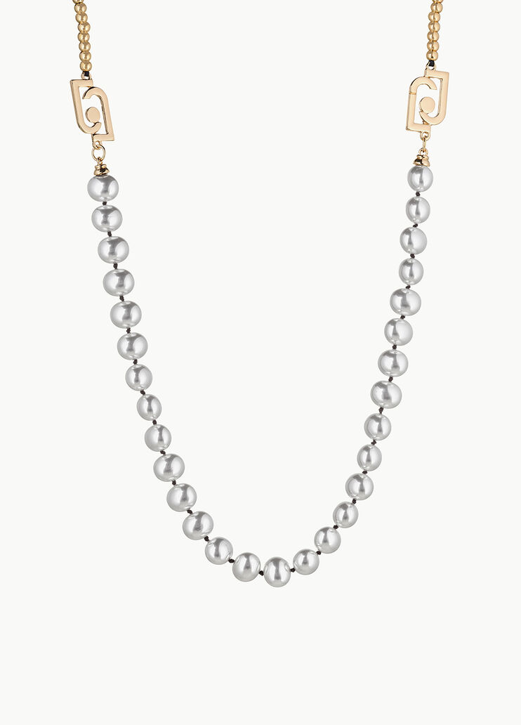 Long necklace with logo and pearls Steel Liu Jo - large image number 0 Long necklace with logo and pearls Steel Liu Jo - large image number 0