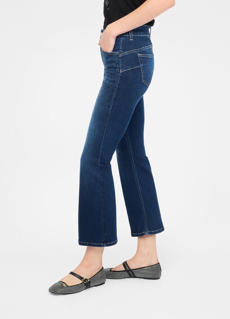 Cropped flared jeans with gemstones dark blue denim Liu Jo - large image number 3 Cropped flared jeans with gemstones dark blue denim Liu Jo - large image number 3