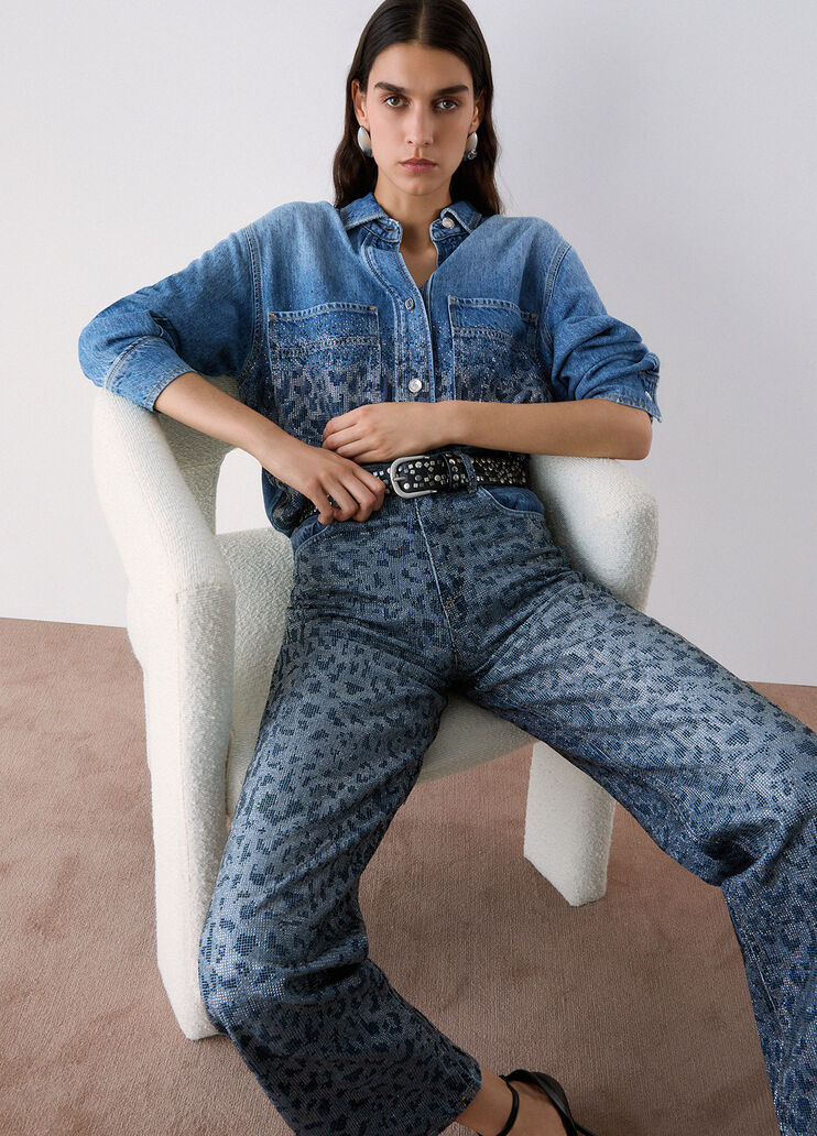 Jeans rectos con strass animal denim azul Liu Jo - medium
