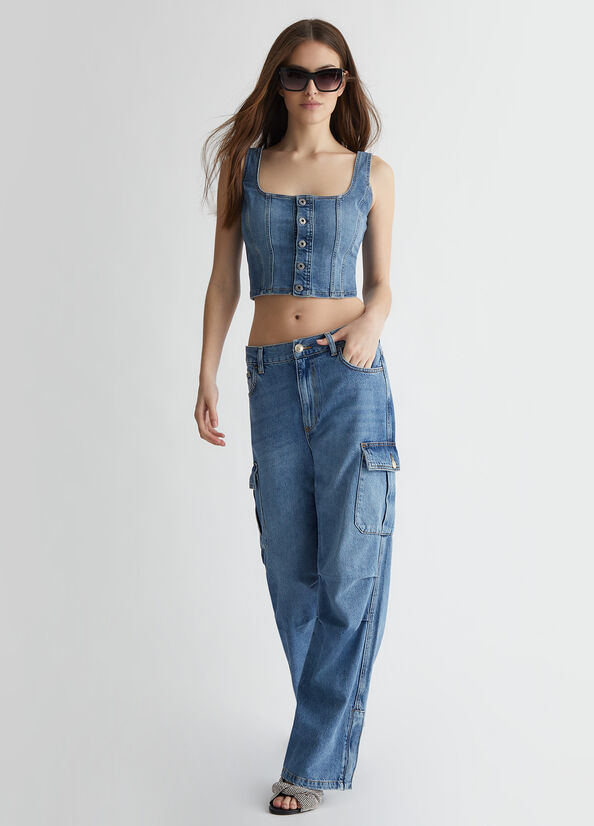 Top aus Denim Farbe Denimblau | Liu Jo