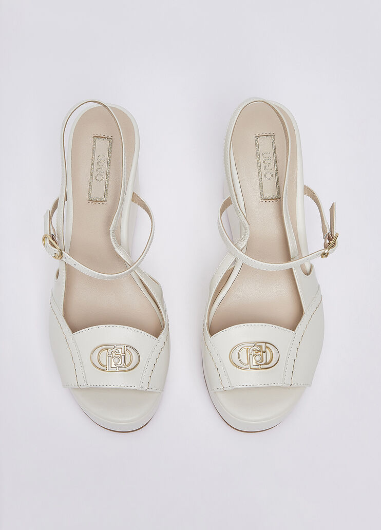 Leather and patent leather slingback wedges milk Liu Jo - medium