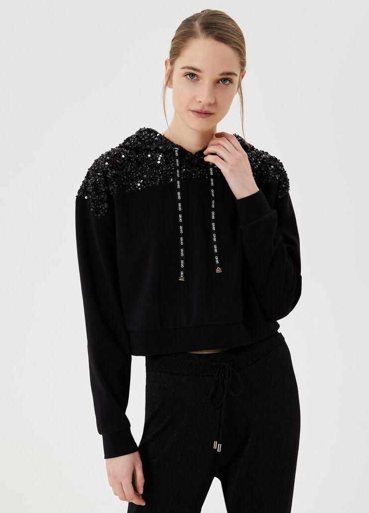 Sweatshirt with hood and sequins Black Liu Jo - large image number 0