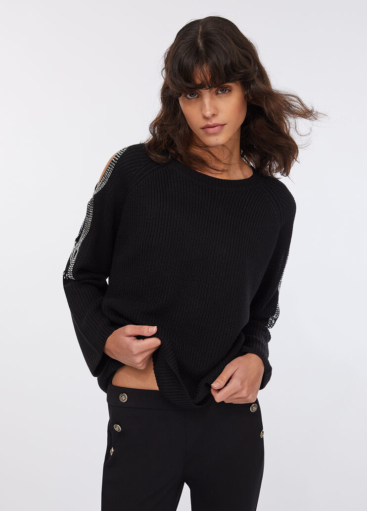 Pullover with bejewelled cut-out black Liu Jo - medium Pullover with bejewelled cut-out black Liu Jo - medium