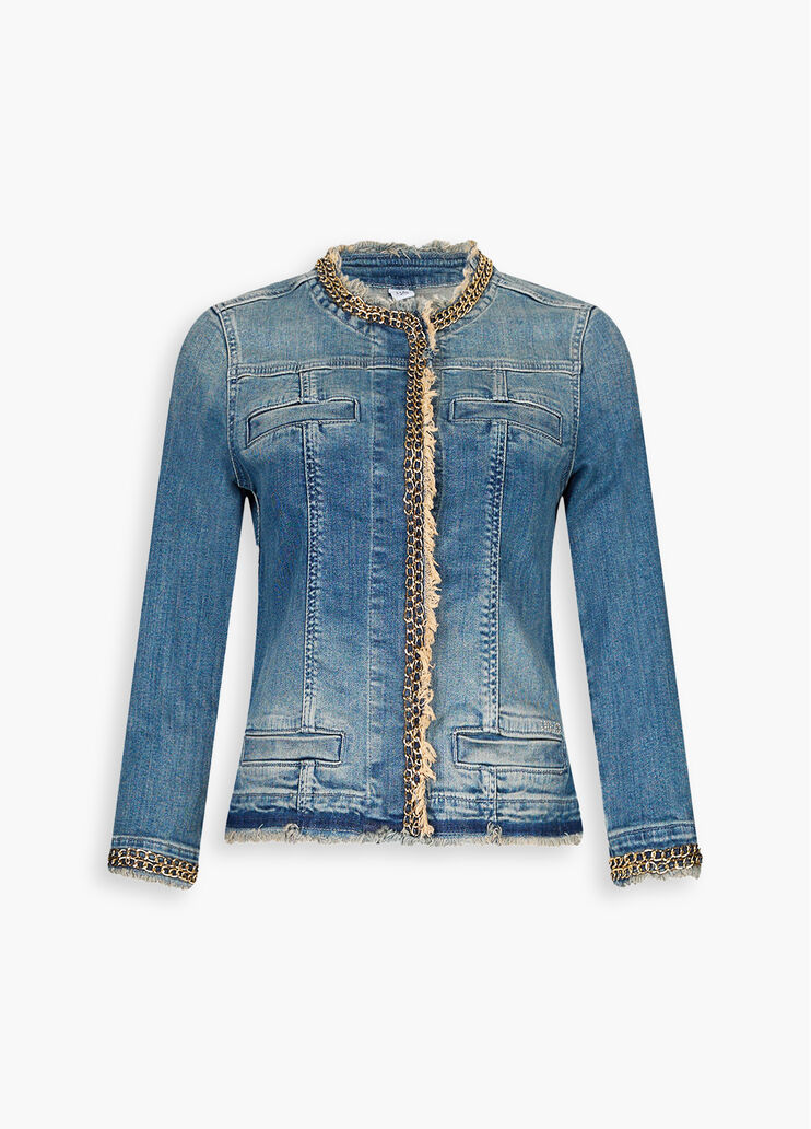Veste en denim avec chaînes denim bleu foncé Liu Jo - large image number 6