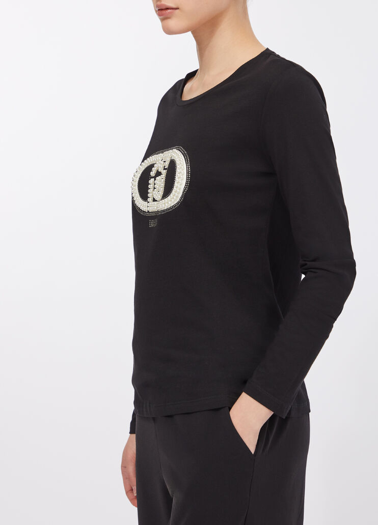 Cotton T-shirt with logo black/monogram Liu Jo - large image number 4