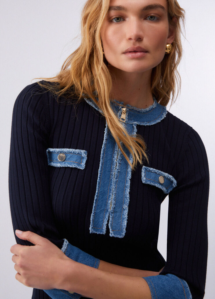 Jumper with denim inserts dark blue Liu Jo - large image number 4