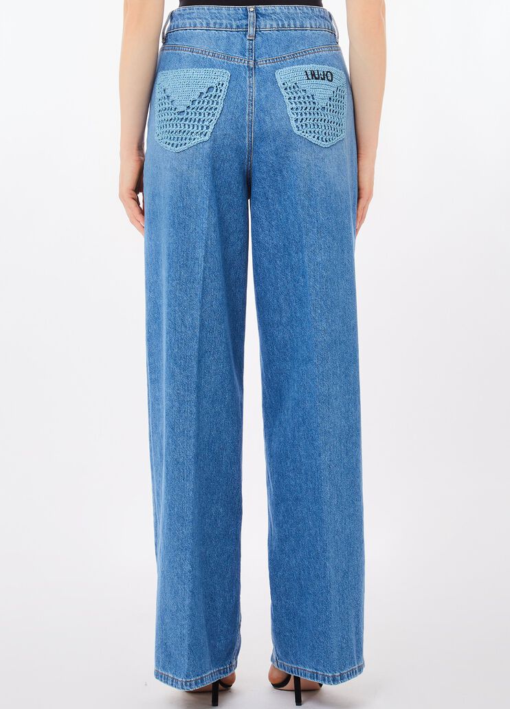 Vaqueros flare con bolsillos de crochet denim azul Liu Jo - medium