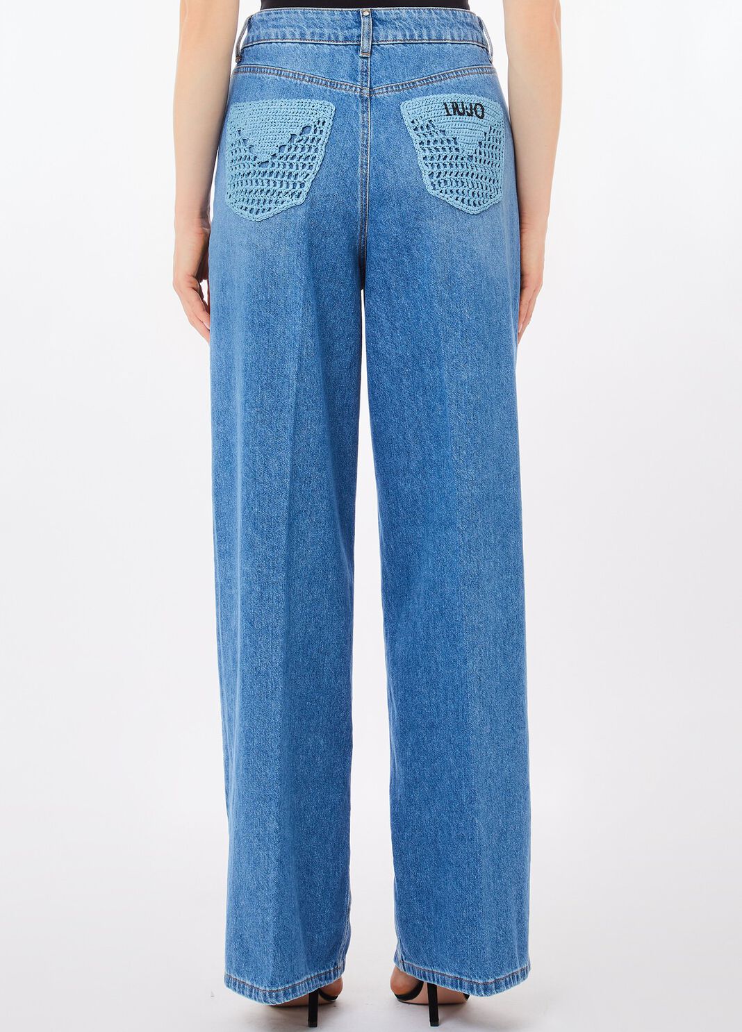 Vaqueros flare con bolsillos de crochet denim azul Liu Jo - large image number 1
