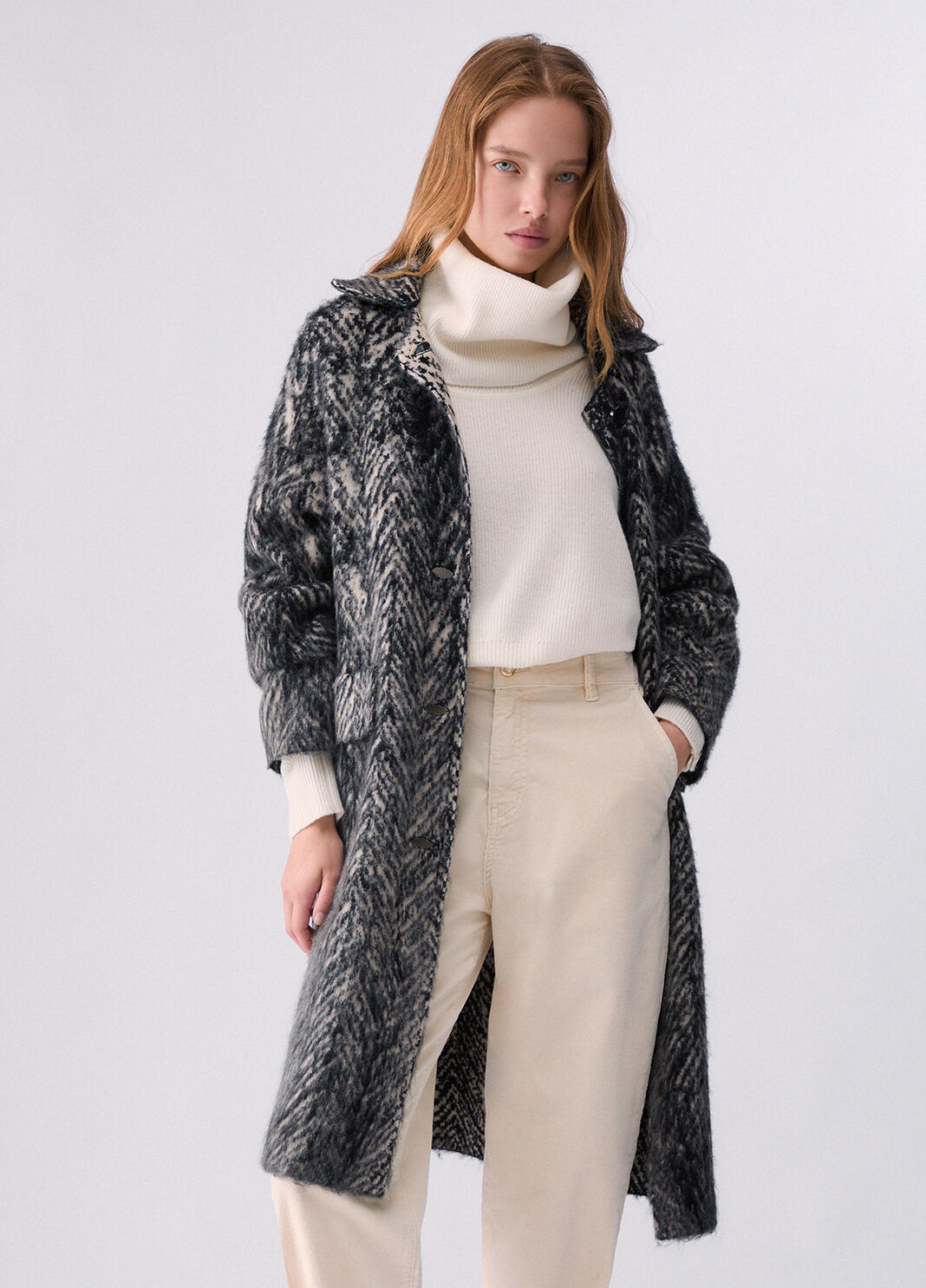 Cappotto jacquard in maglia spazzolata grigio spinato Liu Jo - large image number 0