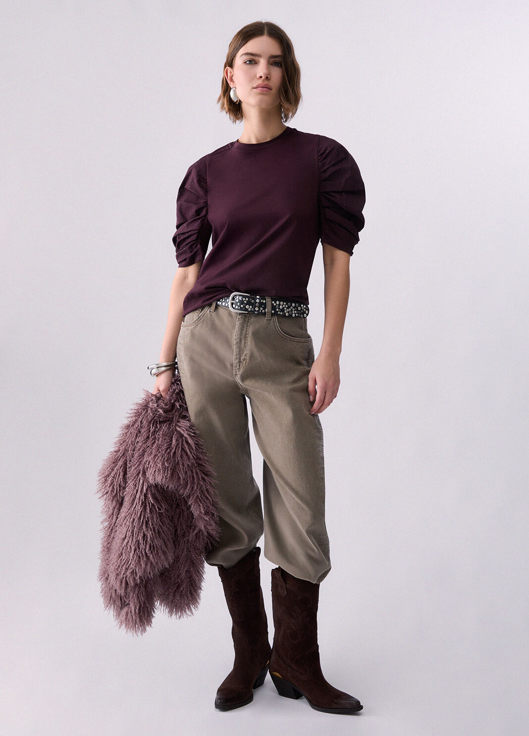 T-shirt with sleeves gathered aubergine Liu Jo - large image number 5