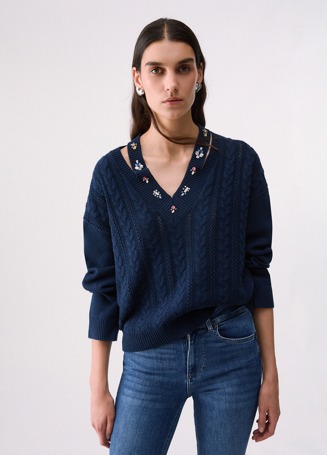 Knit with jewel embroidery dark blue Liu Jo - large image number 0