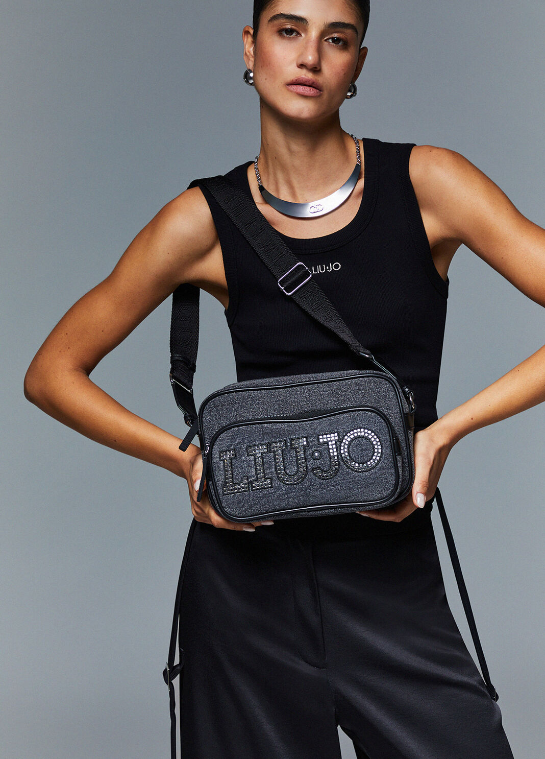 Medium crossbody bag with logo grey denim Liu Jo - large image number 0