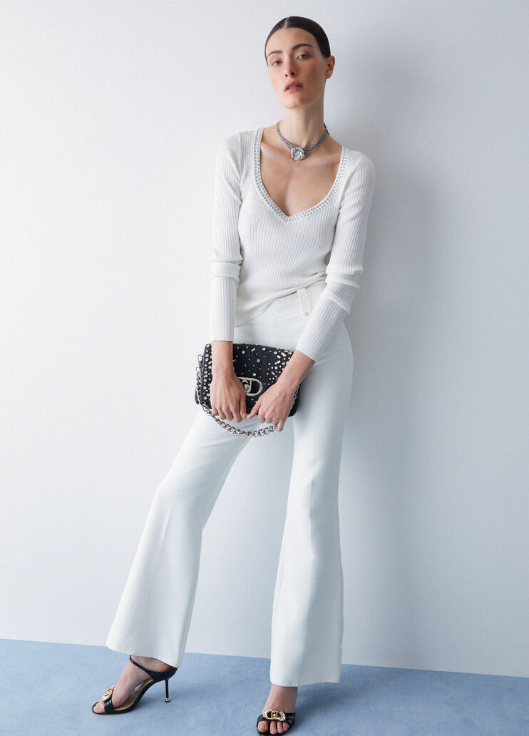 V-neck jumper with studs white wool Liu Jo - medium