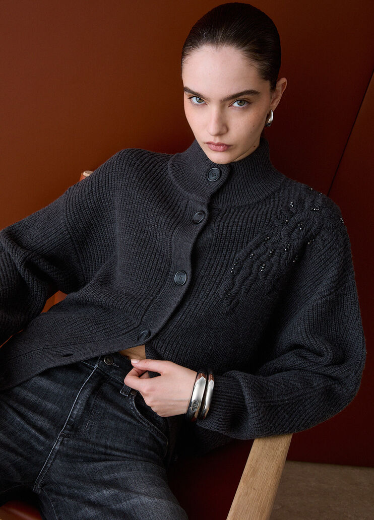 Wollcardigan mit Stickerei Anthrazit meliert Liu Jo - medium
