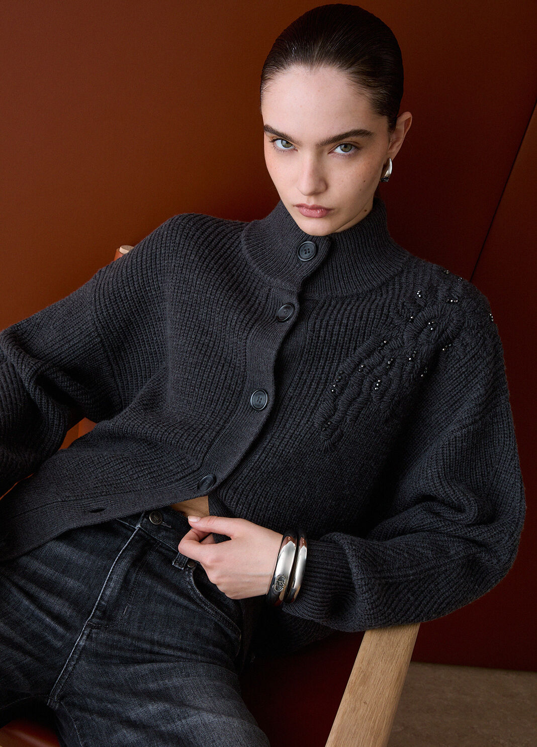 Wollcardigan mit Stickerei Anthrazit meliert Liu Jo - large image number 2