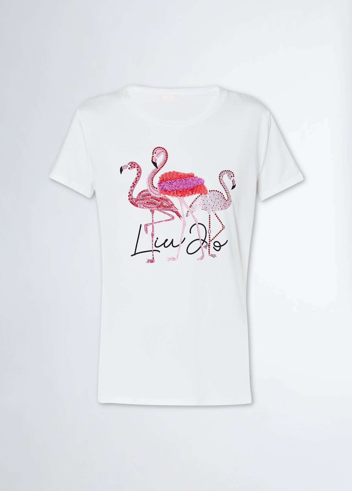 T shirt con stampa e strass