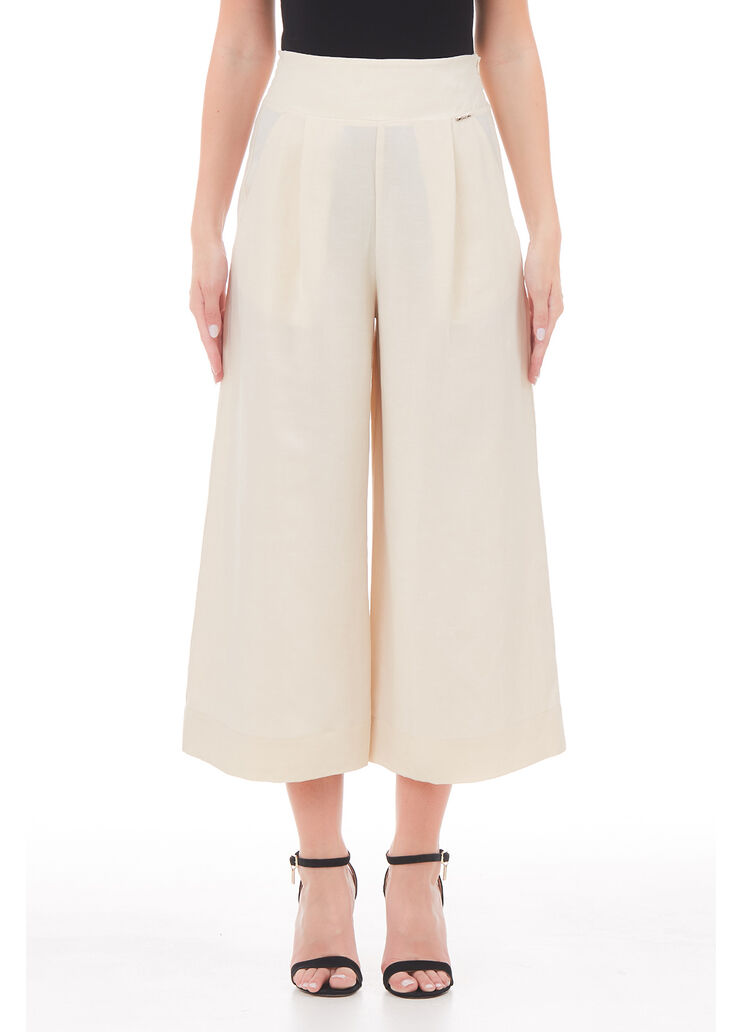 Cropped trousers in linen blend ivory Liu Jo - large image number 0  Cropped trousers in linen blend ivory Liu Jo - large image number 0