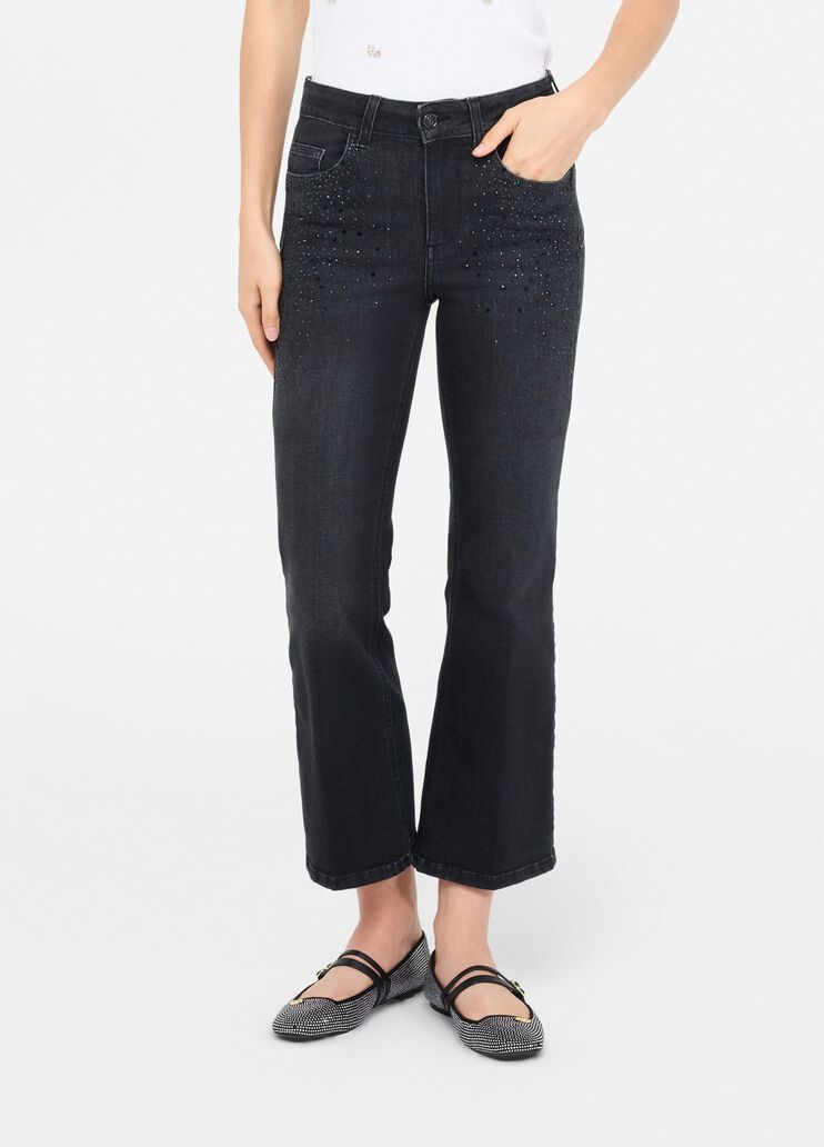 Cropped flared jeans with gemstones black denim Liu Jo - medium