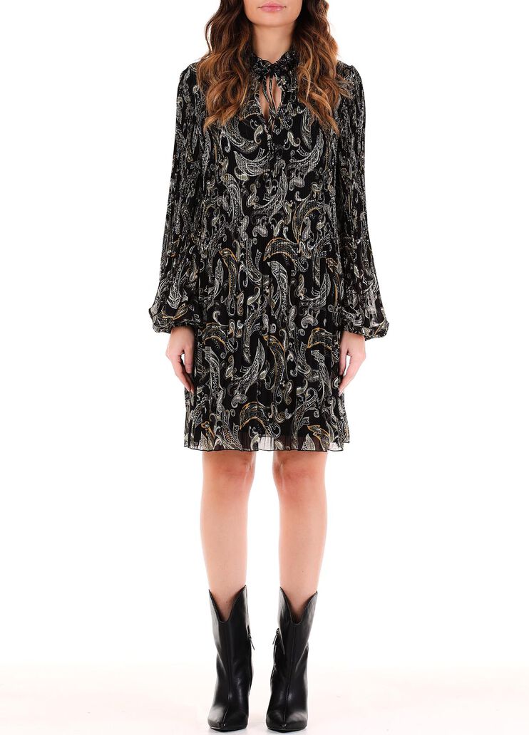 Vestito corto in plissé stampato nero/cachemire Liu Jo - large image number 0