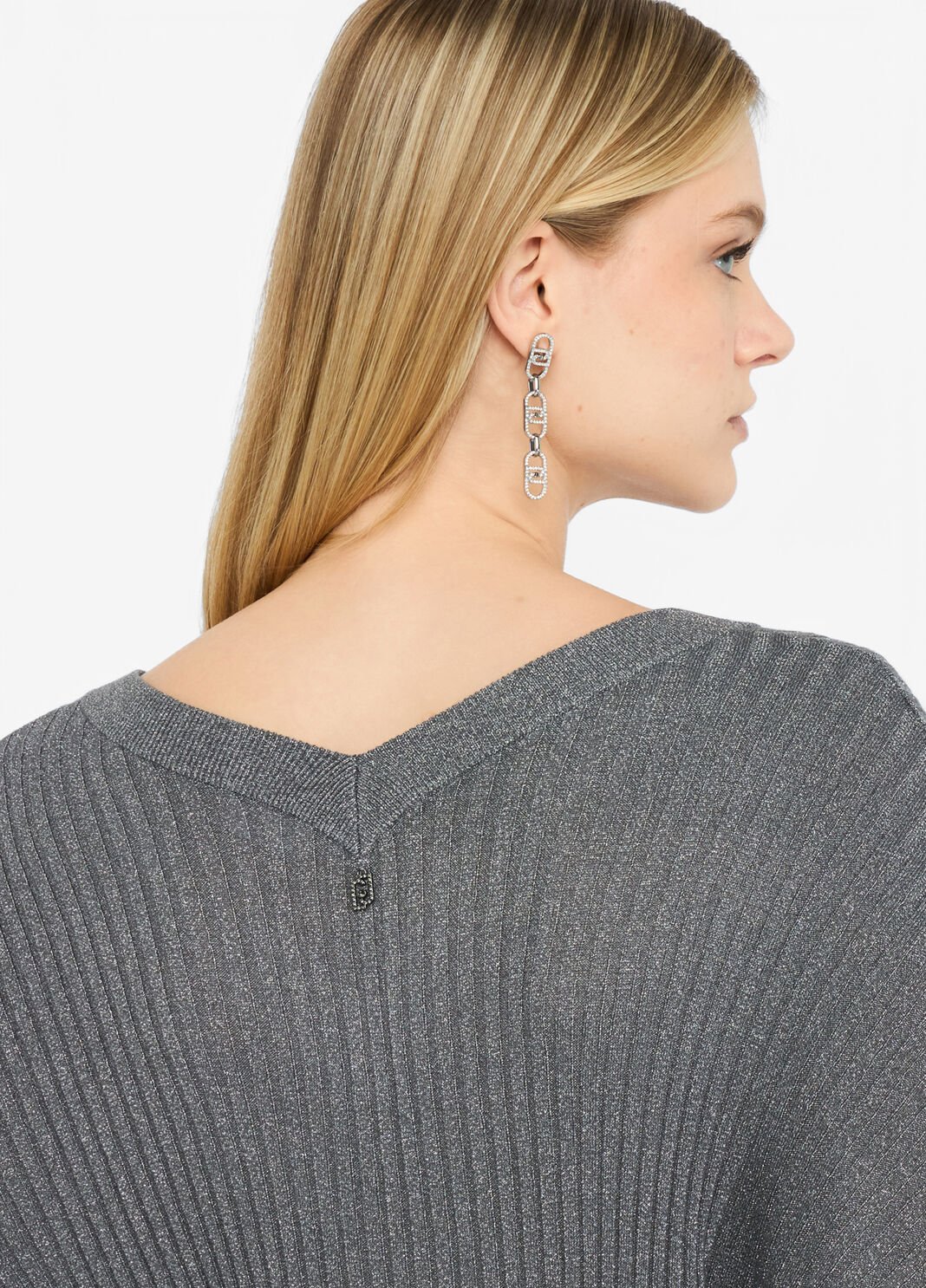 Джемпер с V-образным вырезом горловины антрацитовый Liu Jo - large image number 4