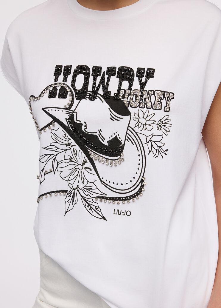 T-Shirt mit Print und Strass Weiß Liu Jo - medium