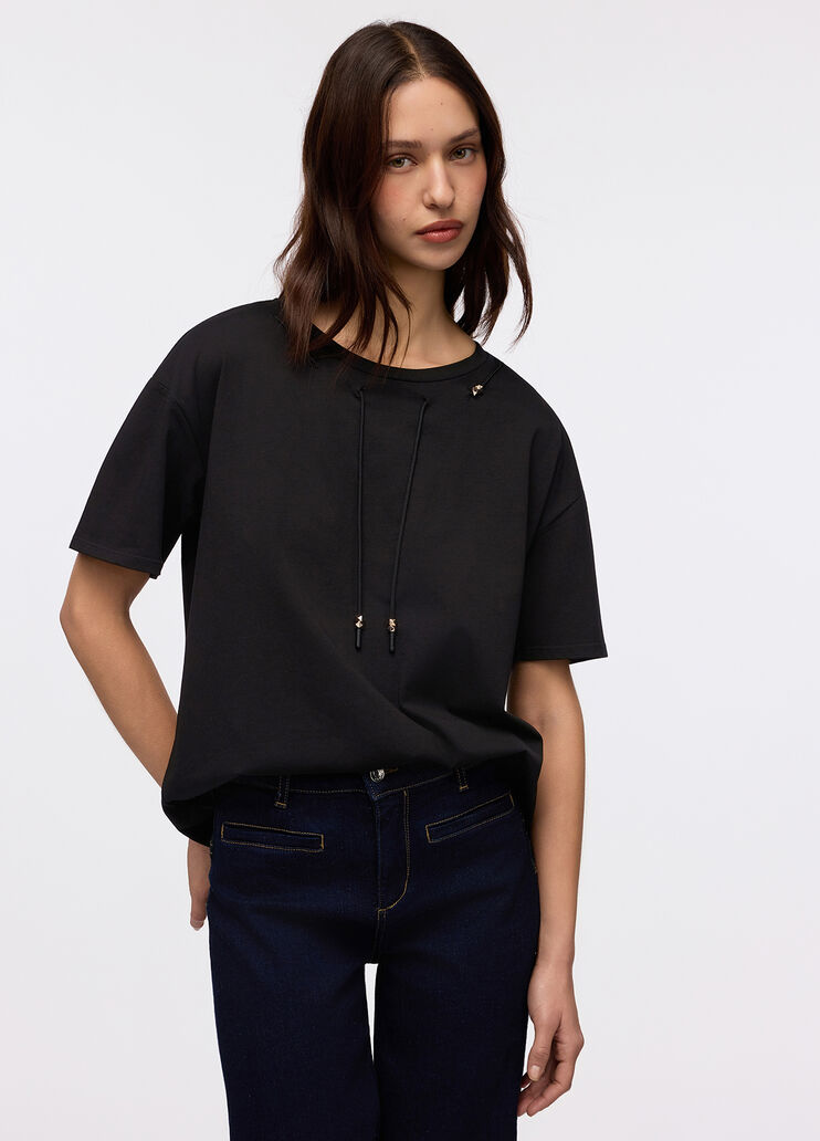 Cotton T-shirt with drawstring black Liu Jo - medium