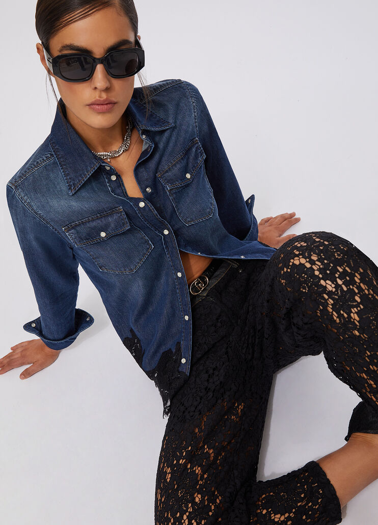 Hemd aus Denim mit Spitze Dunkles Denimblau Liu Jo - medium Hemd aus Denim mit Spitze Dunkles Denimblau Liu Jo - medium